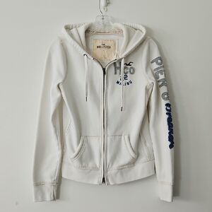 Hollister‎ Malibu Pier 8 Breakers Cream White Hoodie Y2K Distressed Size Large